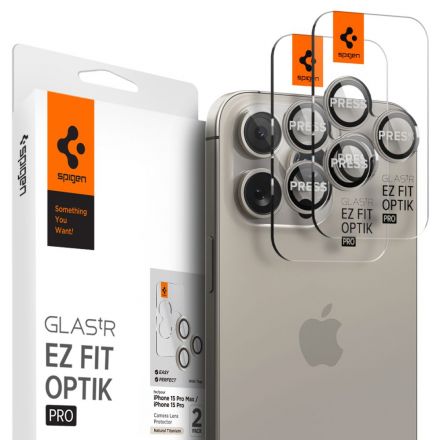 SPIGEN OPTIK.TR ”EZ FIT” CAMERA PROTECTOR 2-PACK IPHONE 14 PRO / PRO MAX / 15 PRO / PRO MAX NATURAL TITANIUM