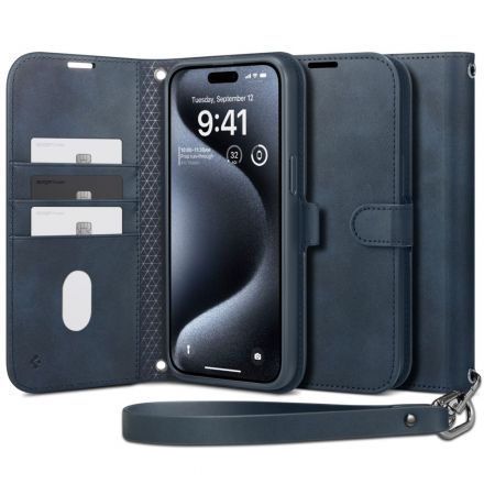 BOOK COVER CASE SPIGEN WALLET ”S” PRO FOR APPLE IPHONE 15 PRO NAVY