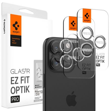 SPIGEN OPTIK.TR ”EZ FIT” CAMERA PROTECTOR 2-PACK IPHONE 14 PRO / PRO MAX / 15 PRO / PRO MAX CRYSTAL CLEAR