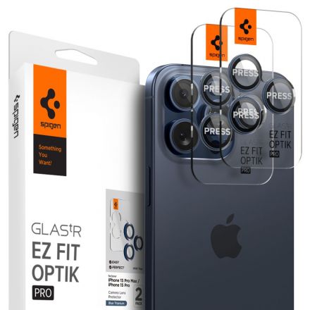 SPIGEN OPTIK.TR ”EZ FIT” CAMERA PROTECTOR 2-PACK IPHONE 14 PRO / PRO MAX / 15 PRO / PRO MAX BLUE TITANIUM